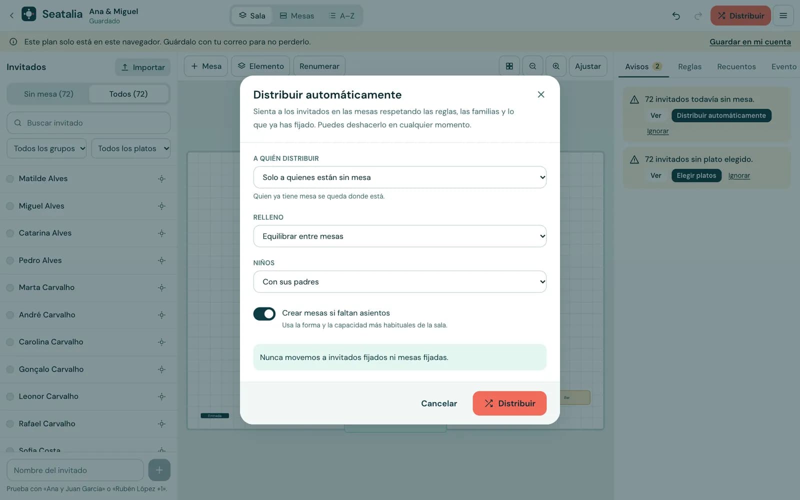 Abre «Distribuir» y elige las opciones