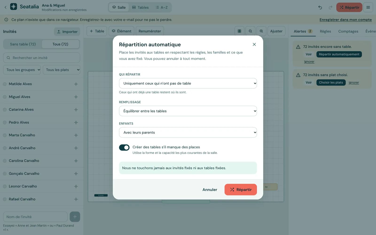Ouvrez « Répartir » et choisissez les options